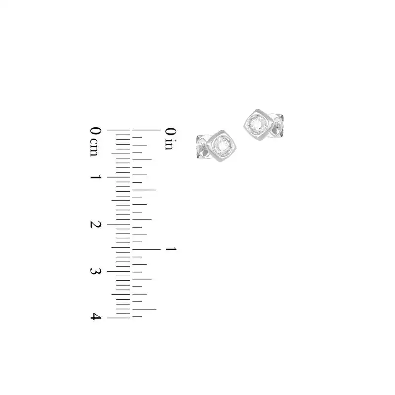 18K White Gold Diamond Simple Square Stud Earrings
