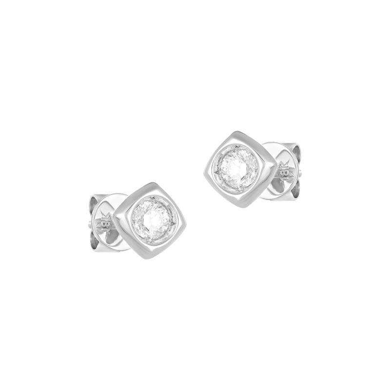 18K White Gold Diamond Simple Square Stud Earrings