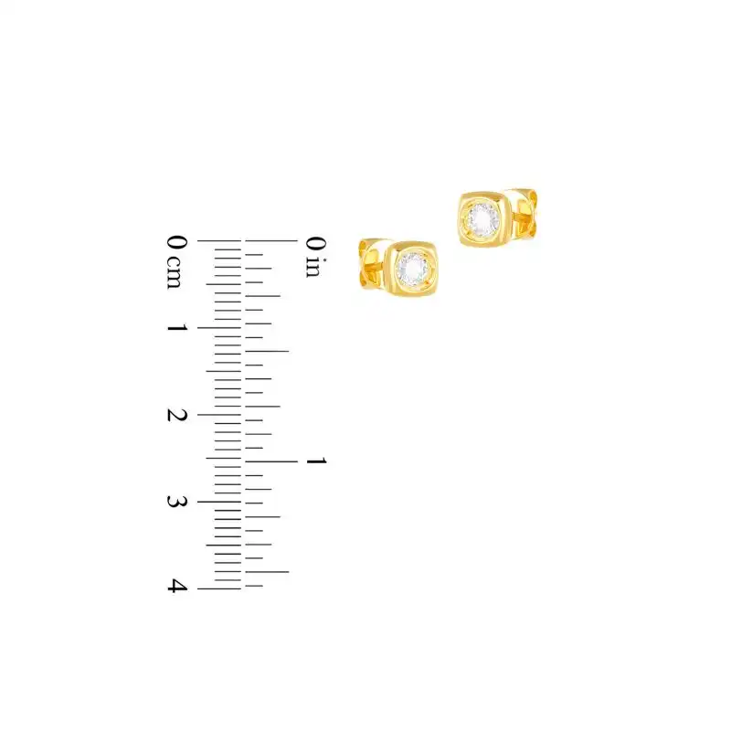 18K Yellow Gold Diamond Simple Square Stud Earrings