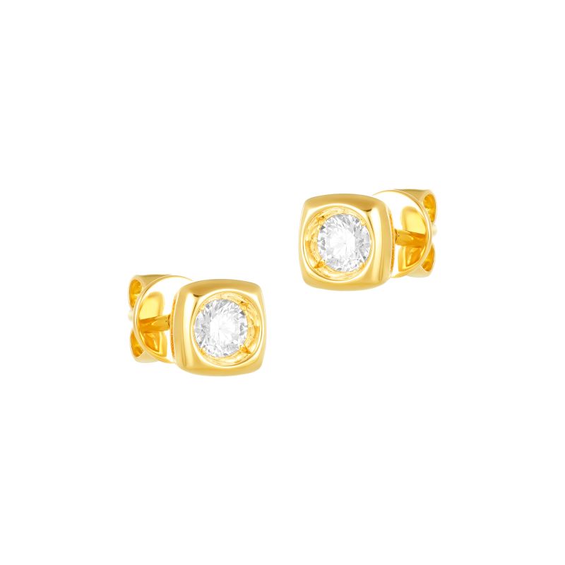 18K Yellow Gold Diamond Simple Square Stud Earrings