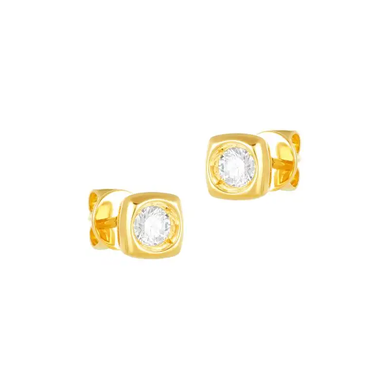 18K Yellow Gold Diamond Simple Square Stud Earrings