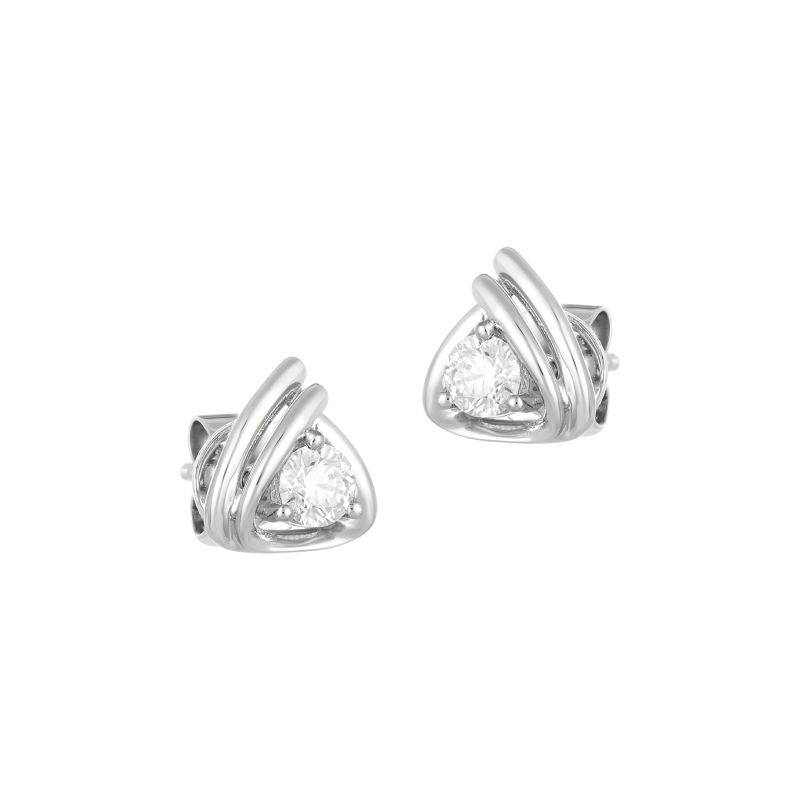 18K White Gold Diamond Triangle Simple Stud Earrings