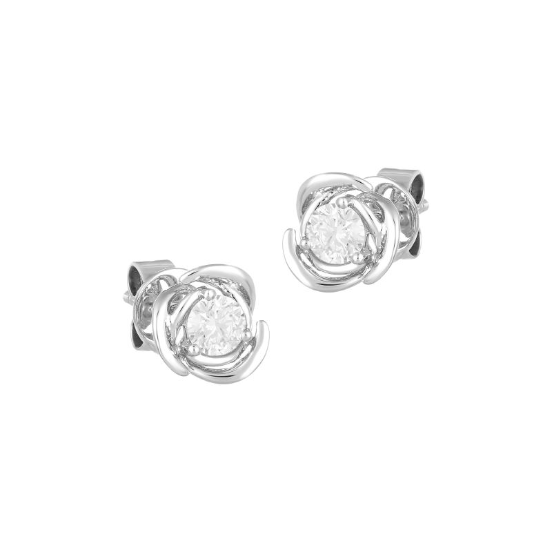 18K White Gold Diamond Floral Stud Earrings