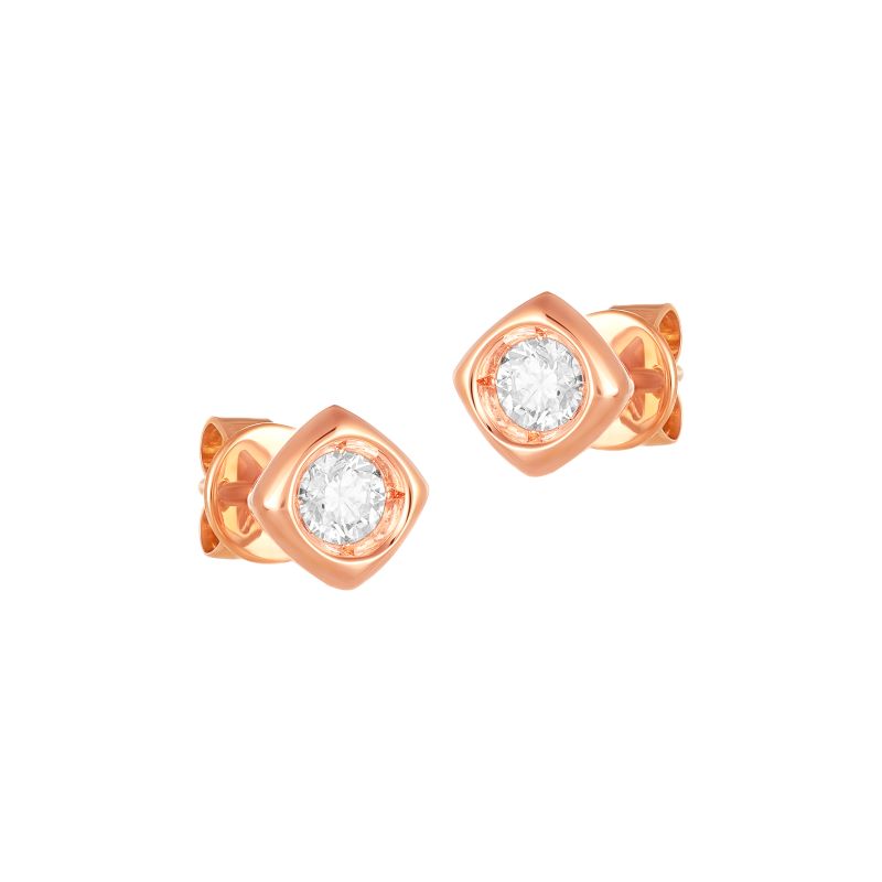 18K Rose Gold Diamond Simple Rhombus Stud Earrings