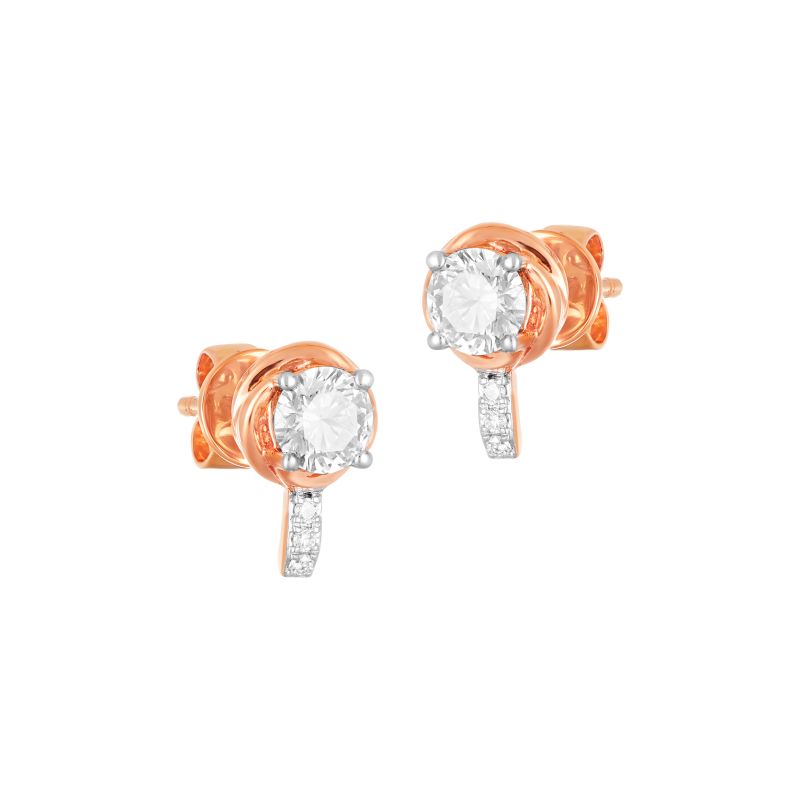 18K Rose Gold Diamond Stud Earrings with stem