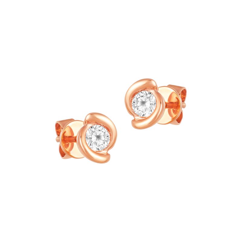 18K Rose Gold Diamond Simple Spiral Stud Earrings