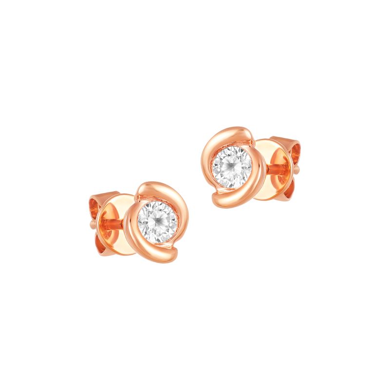 18K Rose Gold Diamond Simple Spiral Stud Earrings