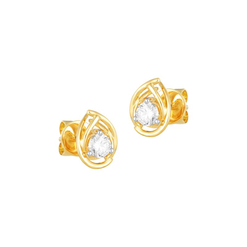 18K Yellow Gold Diamond Teardrop Stud Earrings