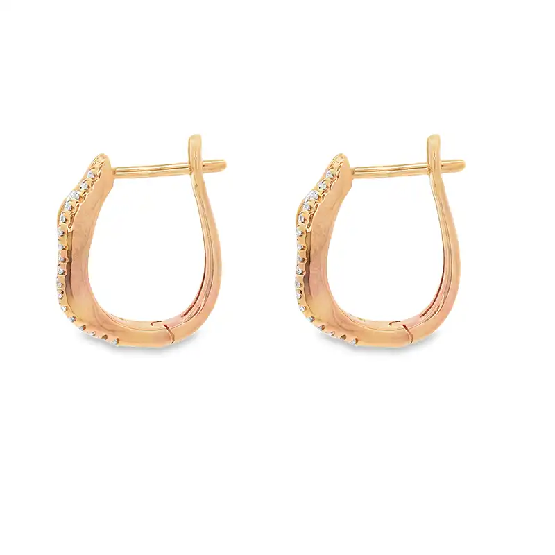 18K Gold Diamond Huggies Earrings - 0.6 inch