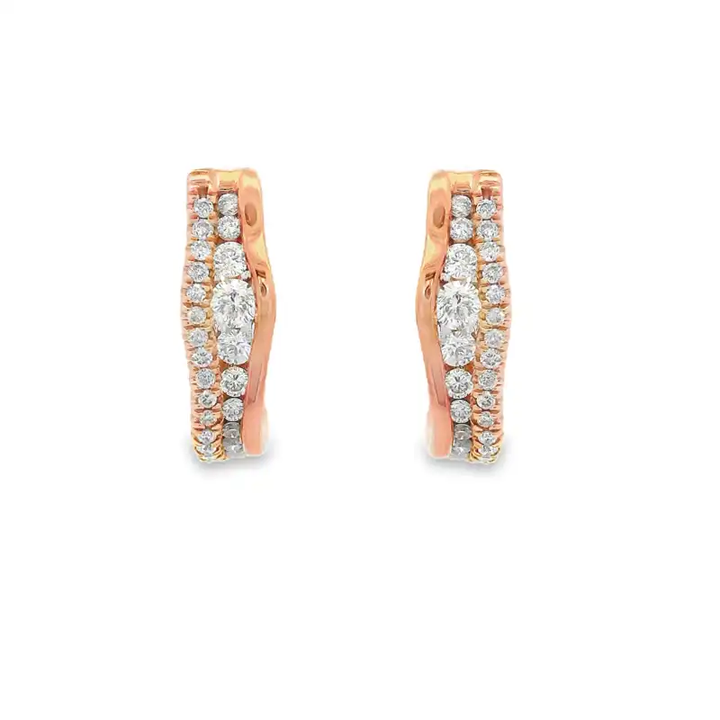 18K Gold Diamond Huggies Earrings - 0.6 inch