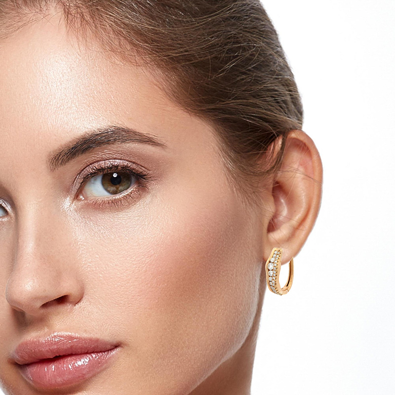 18K Gold Diamond Huggies Earrings - 0.6 inch