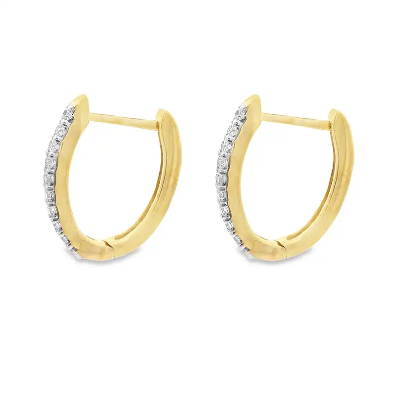 18K Gold Diamond Huggies Earrings 0.6 inch