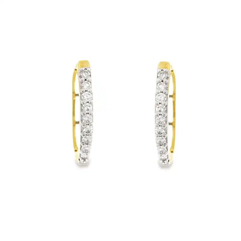 18K Gold Diamond Huggies Earrings 0.6 inch