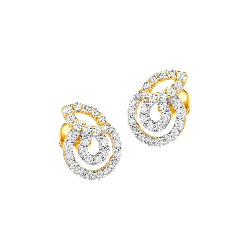 18K Two tone Gold Diamond Abstract Swirl Earrings