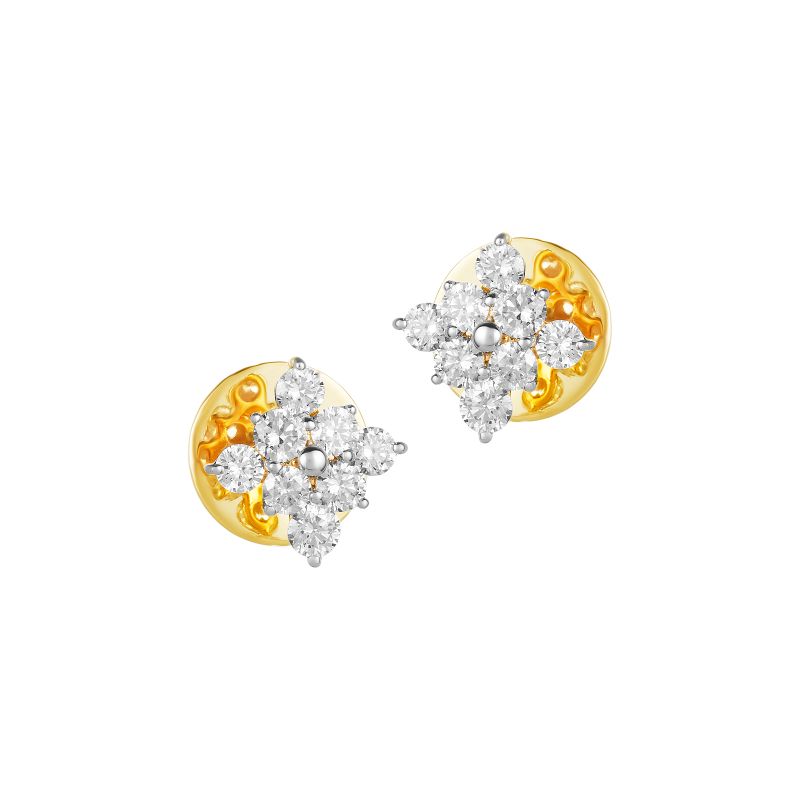 18K Two tone Gold Diamond Rhombus Cluster Stud Earrings