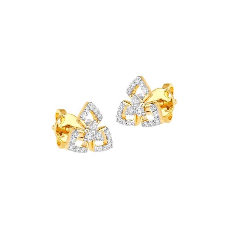 18K Two tone Gold Diamond Trinity Stud Earrings