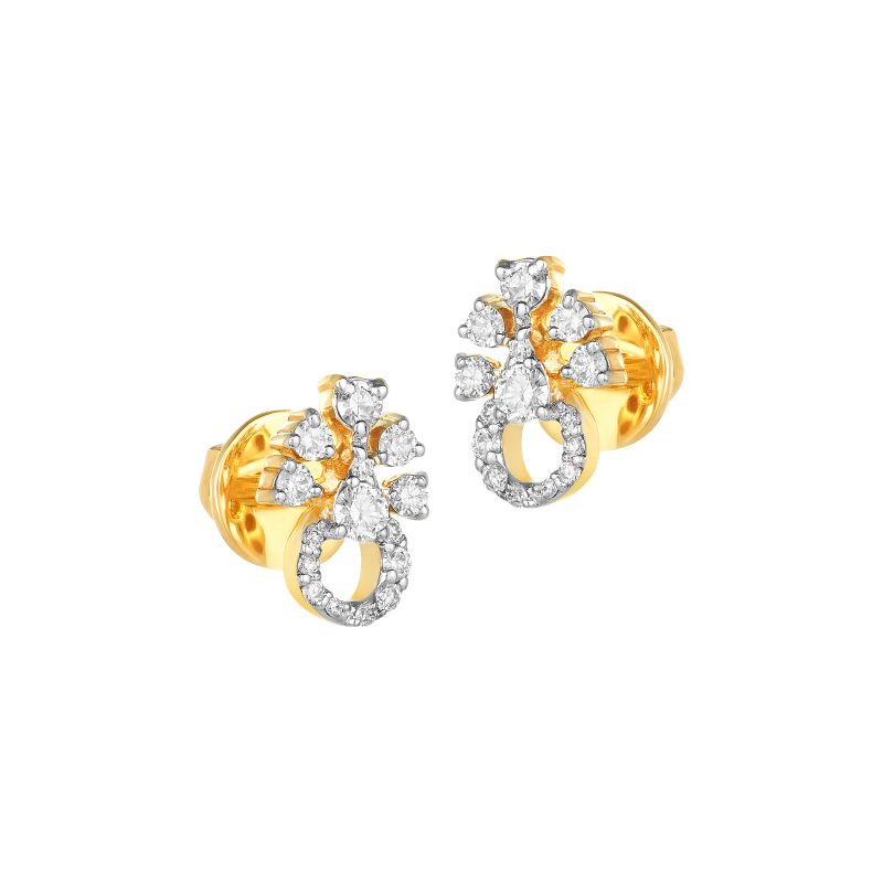 18K Two tone Gold Diamond Elegant Stud Earrings