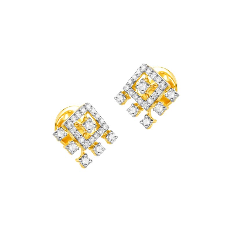 18K Yellow Gold Diamond Patterned Stud Earrings