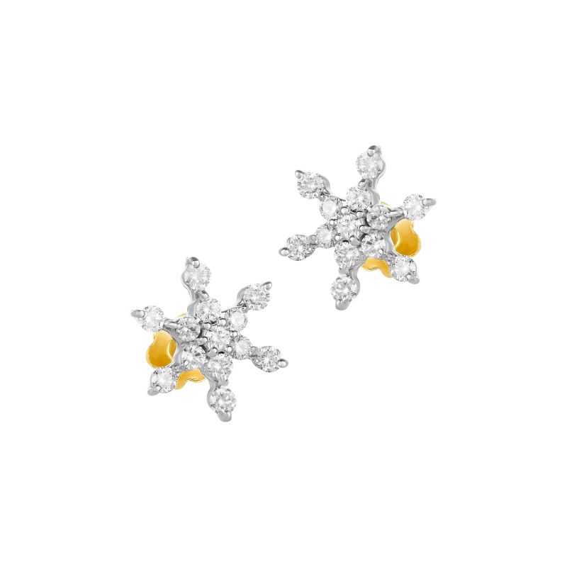 18K Two tone Gold Diamond Snowflake shaped Stud Earrings