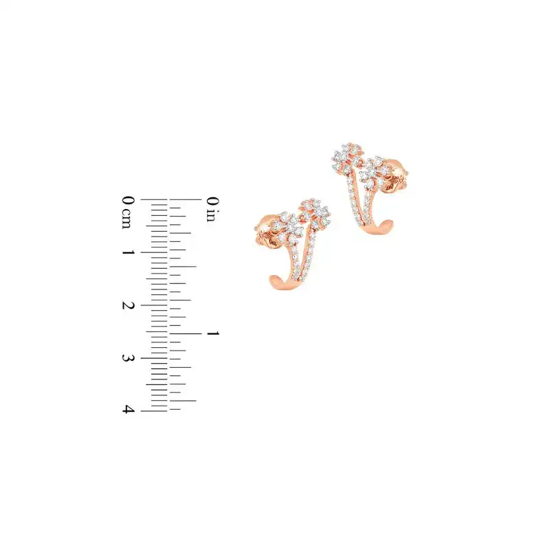 18K Rose Gold Diamond Floral Curve Stud Earrings