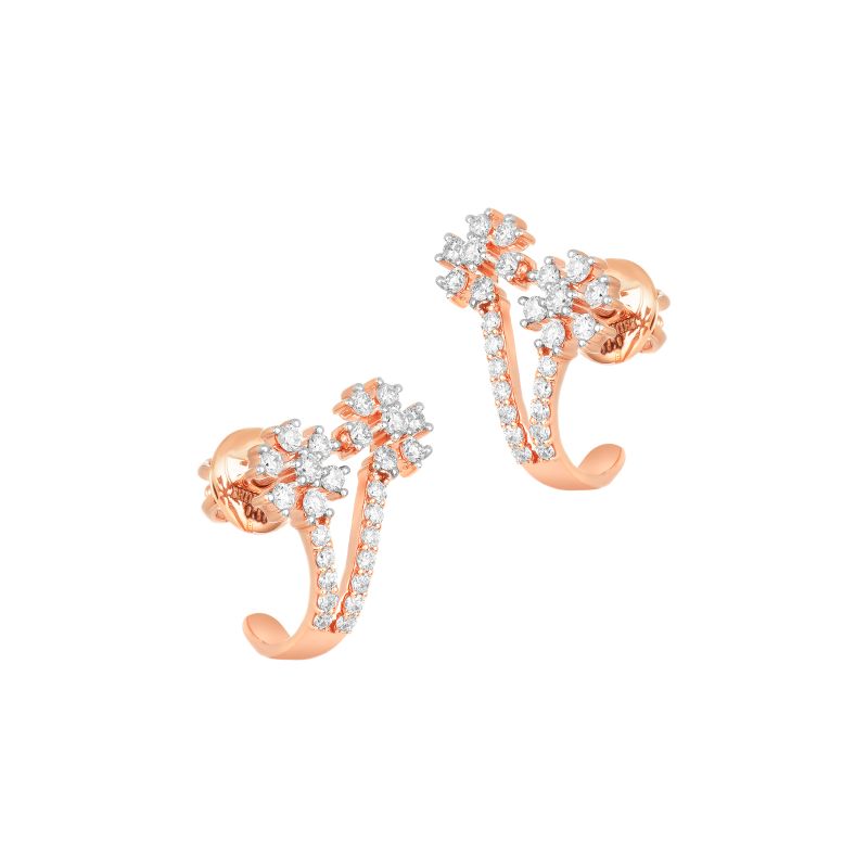 18K Rose Gold Diamond Floral Curve Stud Earrings