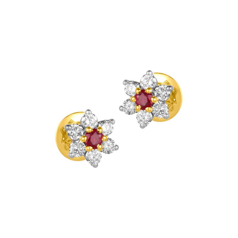 18K Two tone Gold Diamond Flower Stud Earrings