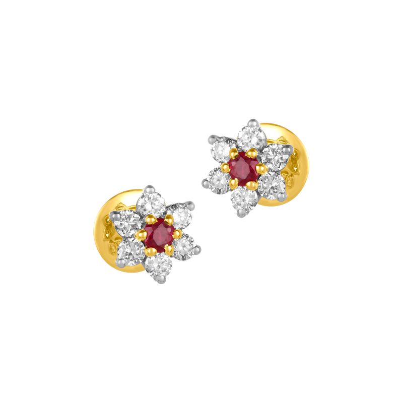 Diamond Flower Earring Studs in 18K Yellow Gold