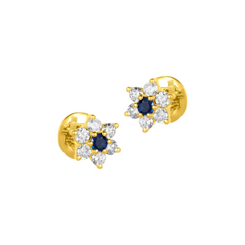18K Two tone Gold Diamond Star Stud Earrings