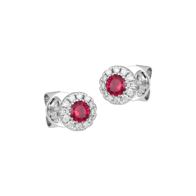 18K White Gold Diamond Halo Stud Earrings