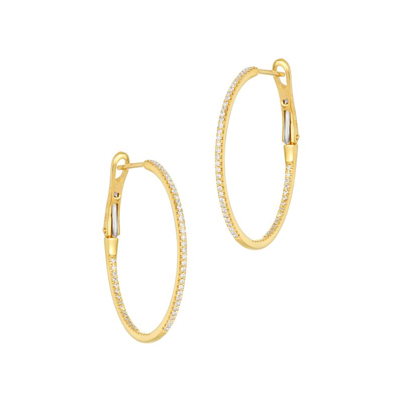 18K Yellow Gold Diamond Hoops Earrings