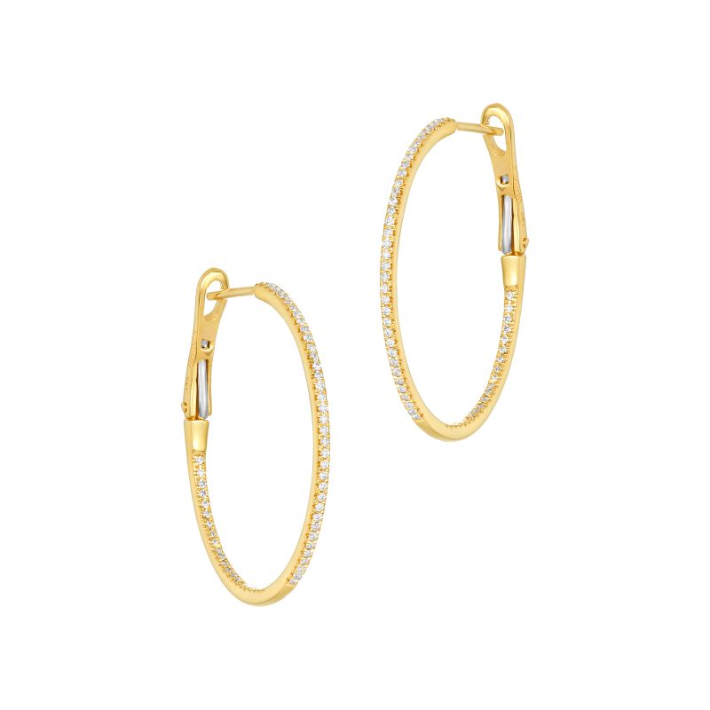 18K Yellow Gold Diamond Hoops Earrings