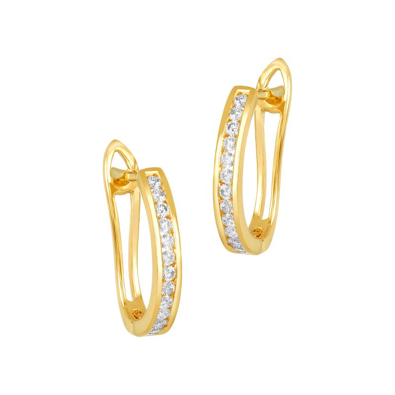 18K Yellow Gold Diamond Pave Huggie Hoop Earrings