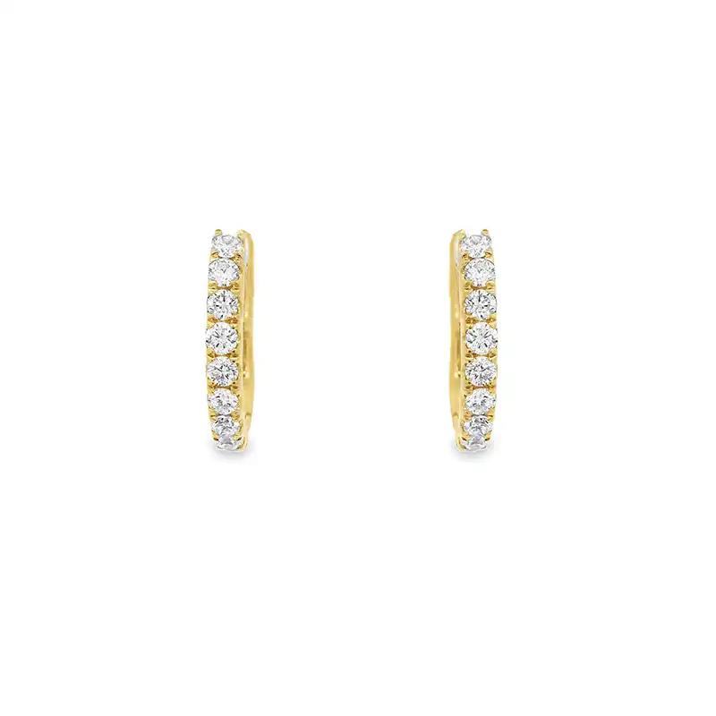 18K Yellow  Gold Diamond Huggies Earrings
