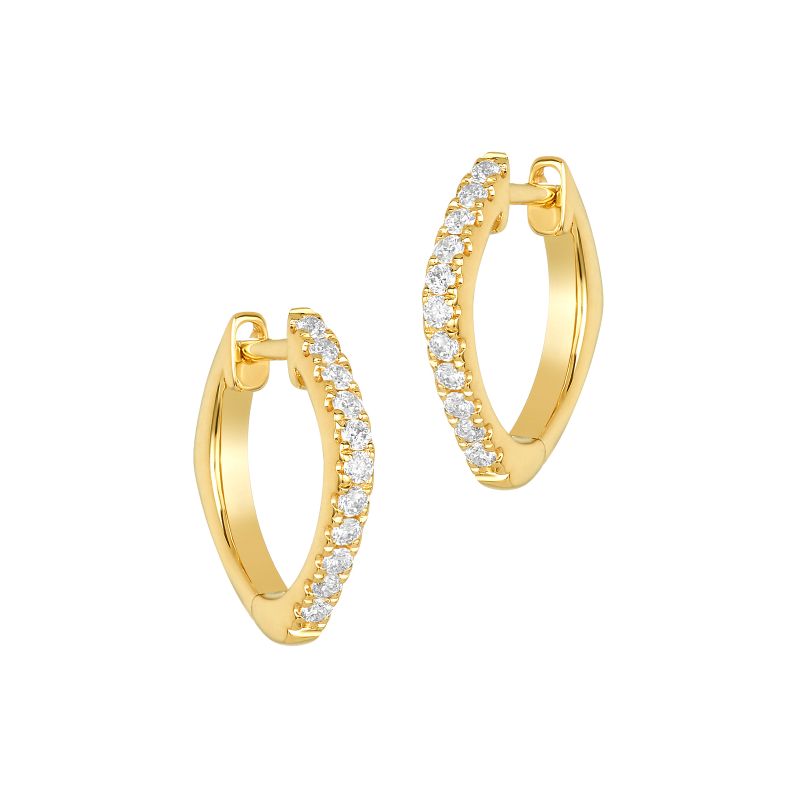 18K Yellow Gold Diamond Pave Huggie Hoop Earrings