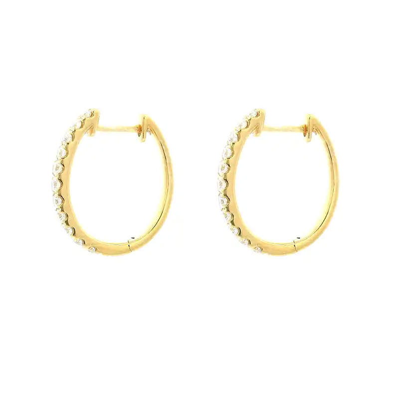 18K Gold Diamond Huggies Earrings - 0.7 inch