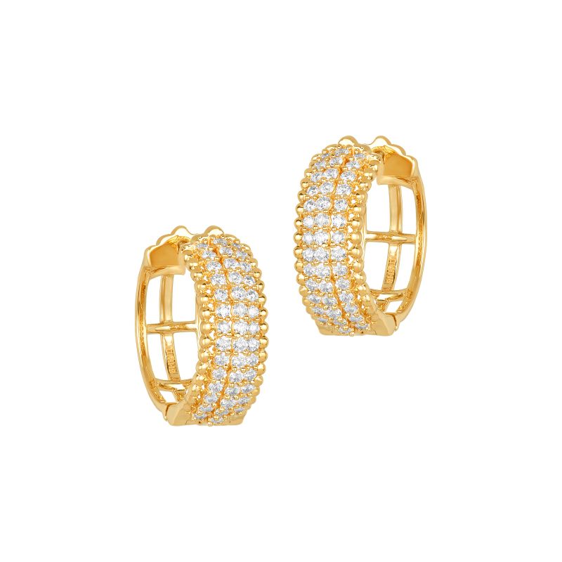 18K Yellow Gold Diamond Prong Set Pave Huggie Hoop Earrings