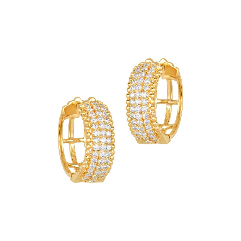 18K Yellow Gold Diamond Prong Set Pave Huggie Hoop Earrings - ER-6393-01