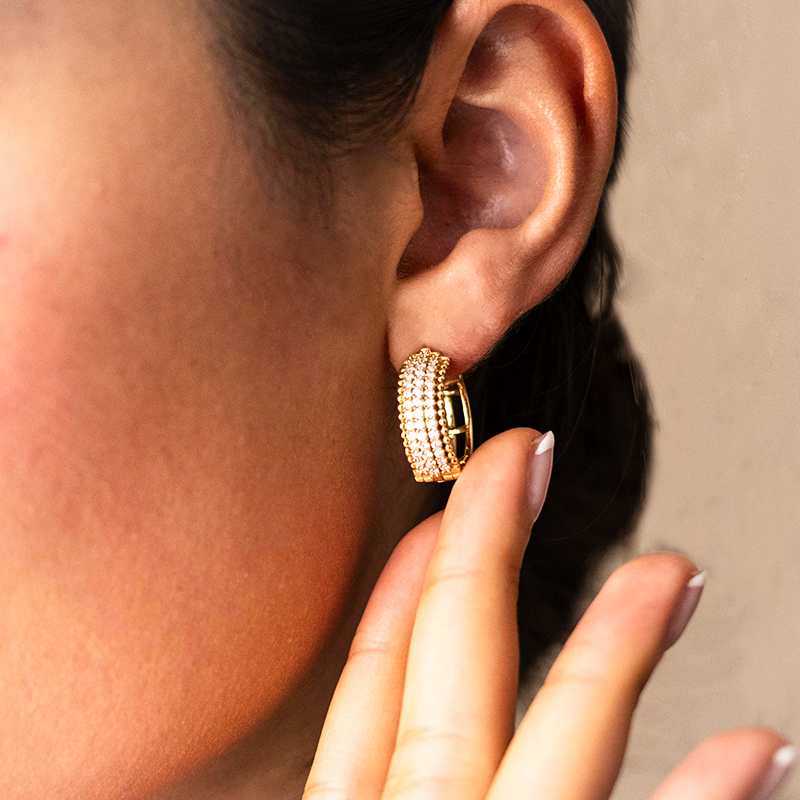 18K Gold Diamond Huggie Earrings