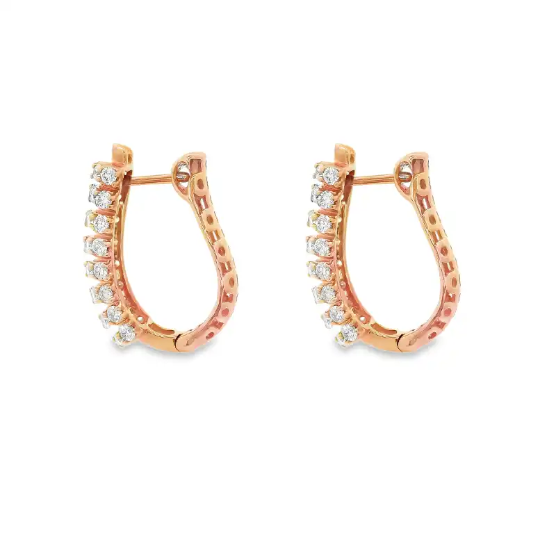 18K Gold Diamond Huggies Earrings - 0.6 inch