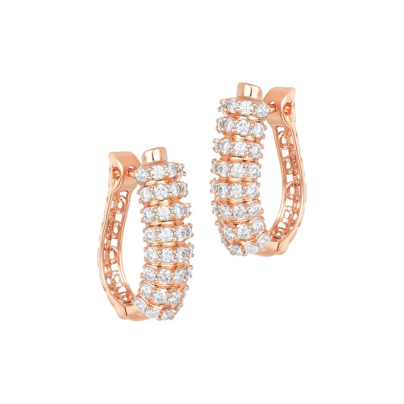 18K Rose Gold Diamond Prong Set Pave Huggie Earrings