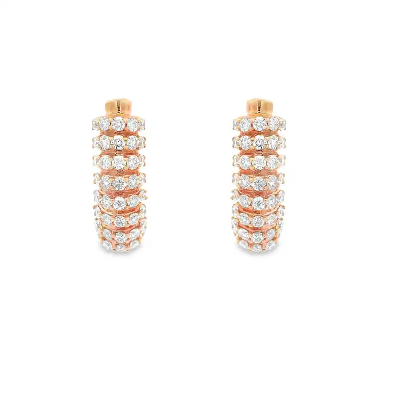 18K Gold Diamond Huggies Earrings - 0.6 inch