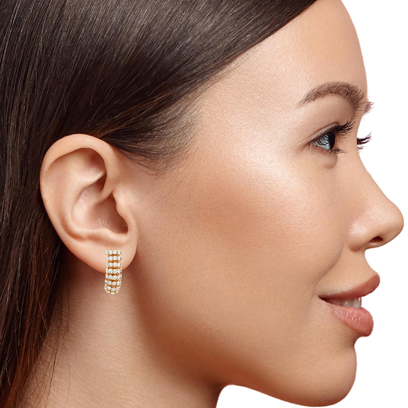 18K Gold Diamond Huggies Earrings - 0.6 inch
