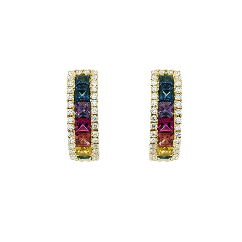 18K Gold Diamond and gemstone Stud Earrings