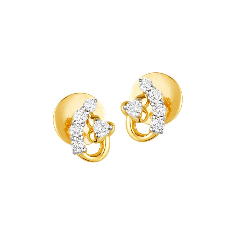 18K Two tone Gold Diamond Simple Curved Stud Earrings