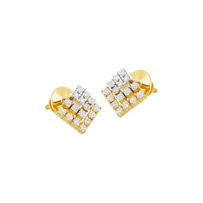 18K Two tone Gold Diamond Rhombus Pave Stud Earrings