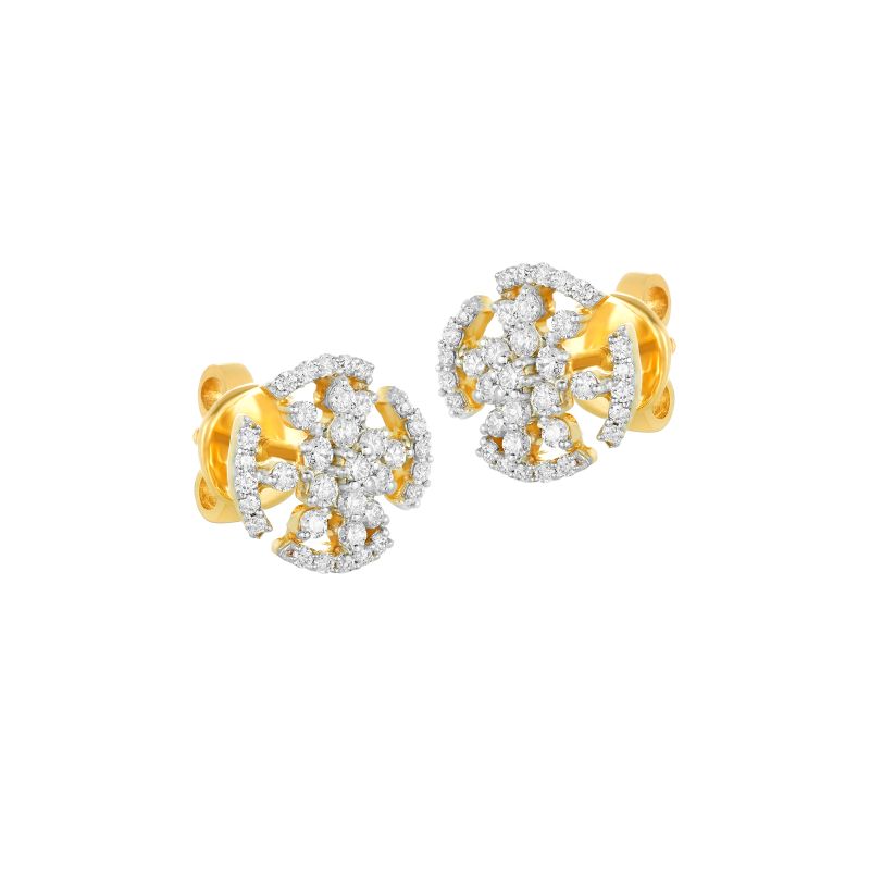 18K Two tone Diamond Round Abstract Stud Earrings