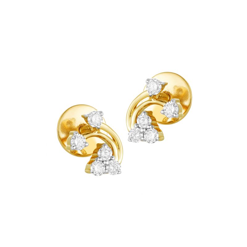 18K Two tone Gold Diamond Simple Curved Stud Earrings