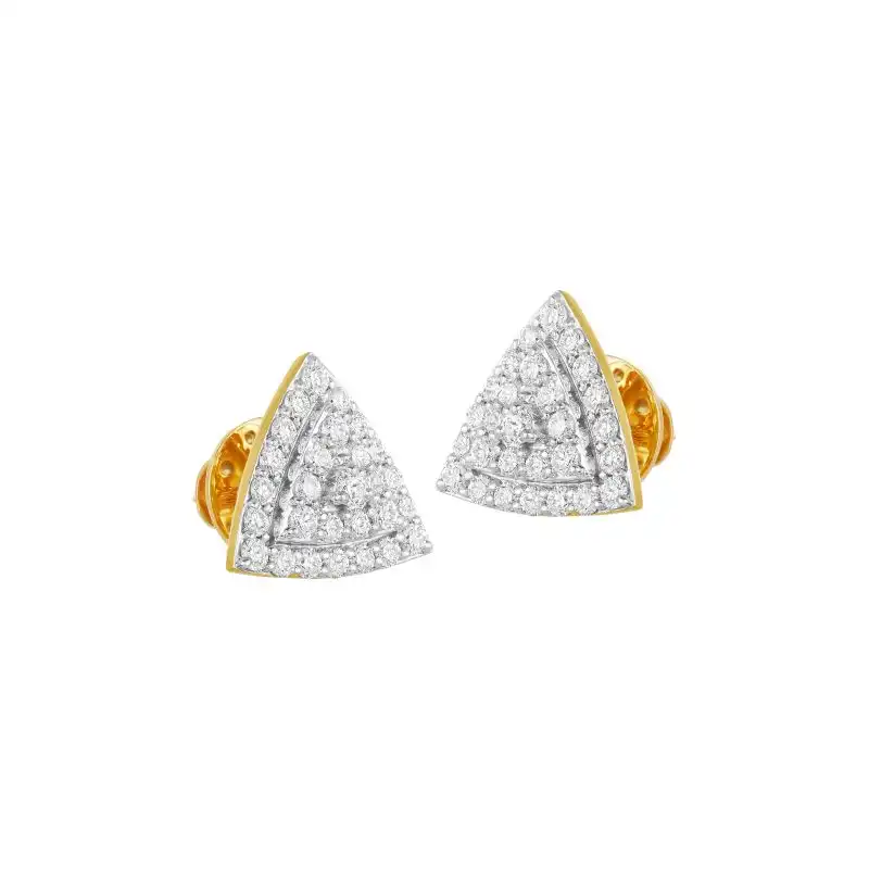 18K Two tone Gold Diamond Triangular Pave Stud Earrings