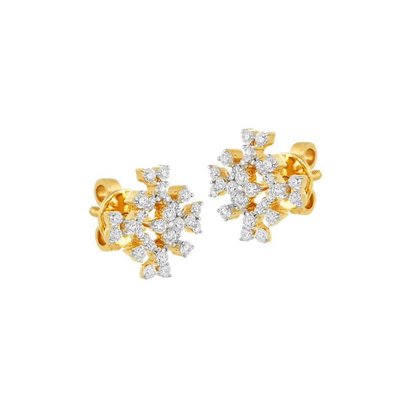 18K Two tone Gold Diamond Snowflake Stud Earrings