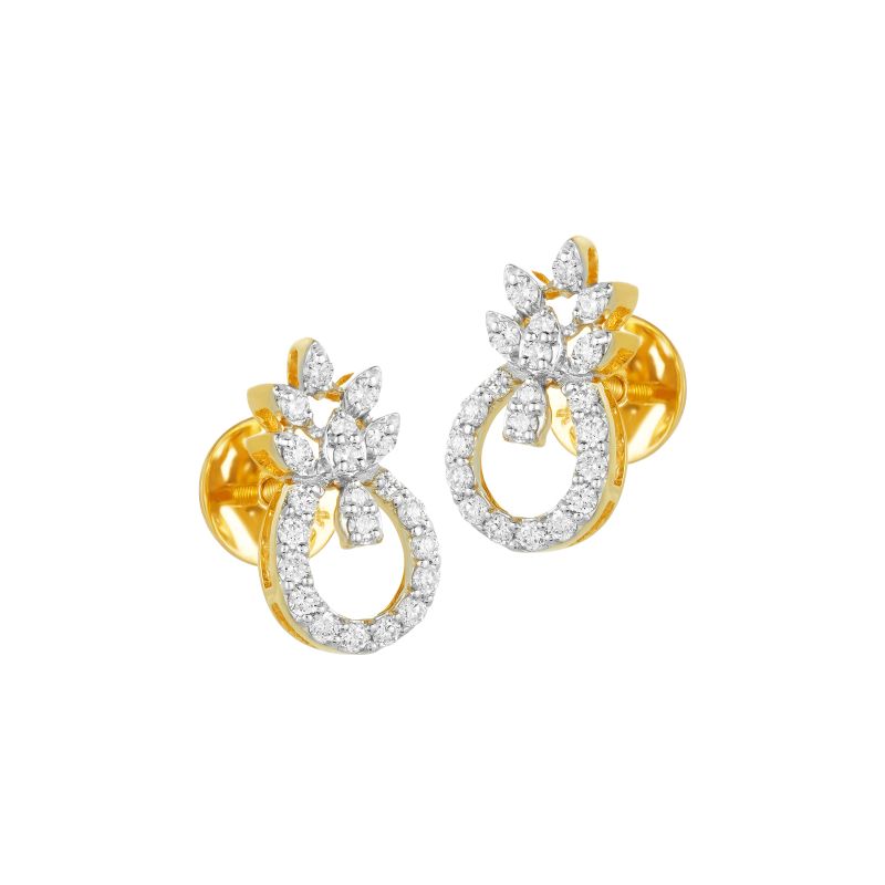 18K Two tone Gold Diamond Floral Abstract Stud Earrings